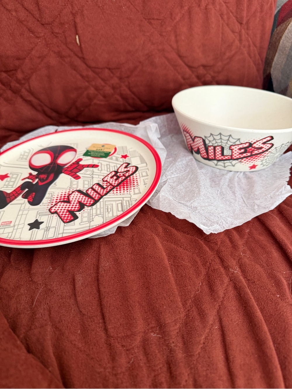 Miles Kids' Red Comic-Style Bowl and Plate Set